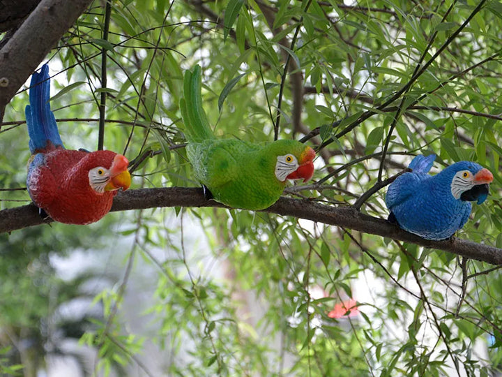 Resin Parrot Statue Wall Mounted DIY Outdoor Garden Tree Decoration Animal Sculpture For Home Office Garden Decor Ornament