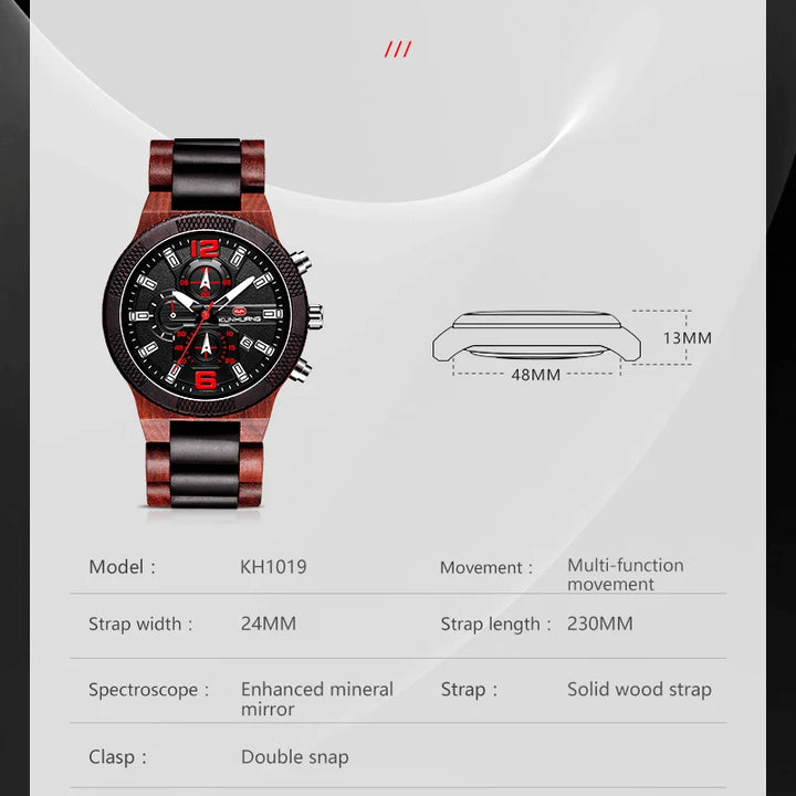 Men's Wood Watches Luxury Luminous Multi-function Wooden Watch Men's Quartz Retro Watch Men Fashion Sport Timepieces Relogio