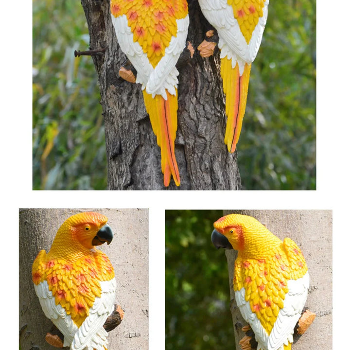 Resin Parrot Statue Wall Mounted DIY Outdoor Garden Tree Decoration Animal Sculpture For Home Office Garden Decor Ornament