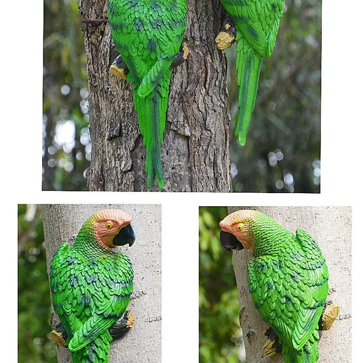 Resin Parrot Statue Wall Mounted DIY Outdoor Garden Tree Decoration Animal Sculpture For Home Office Garden Decor Ornament