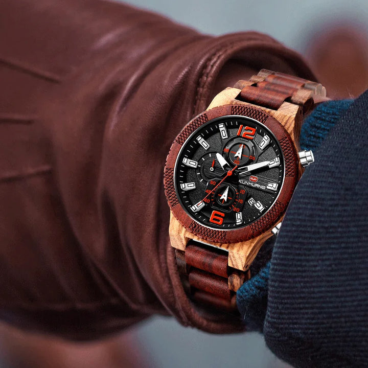 Men's Wood Watches Luxury Luminous Multi-function Wooden Watch Men's Quartz Retro Watch Men Fashion Sport Timepieces Relogio