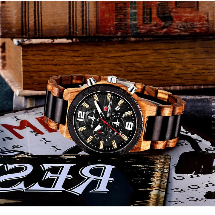 Men's Wood Watches Luxury Luminous Multi-function Wooden Watch Men's Quartz Retro Watch Men Fashion Sport Timepieces Relogio