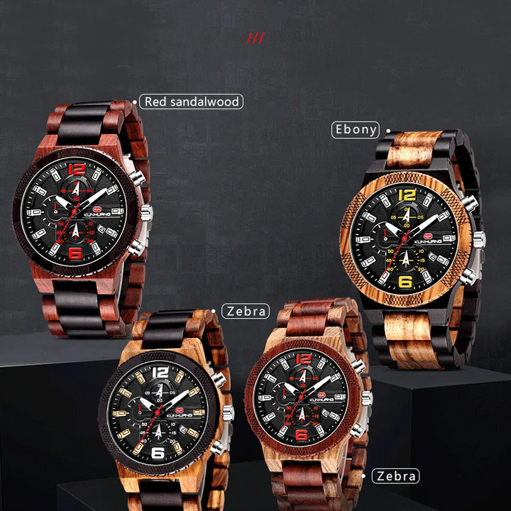 Men's Wood Watches Luxury Luminous Multi-function Wooden Watch Men's Quartz Retro Watch Men Fashion Sport Timepieces Relogio