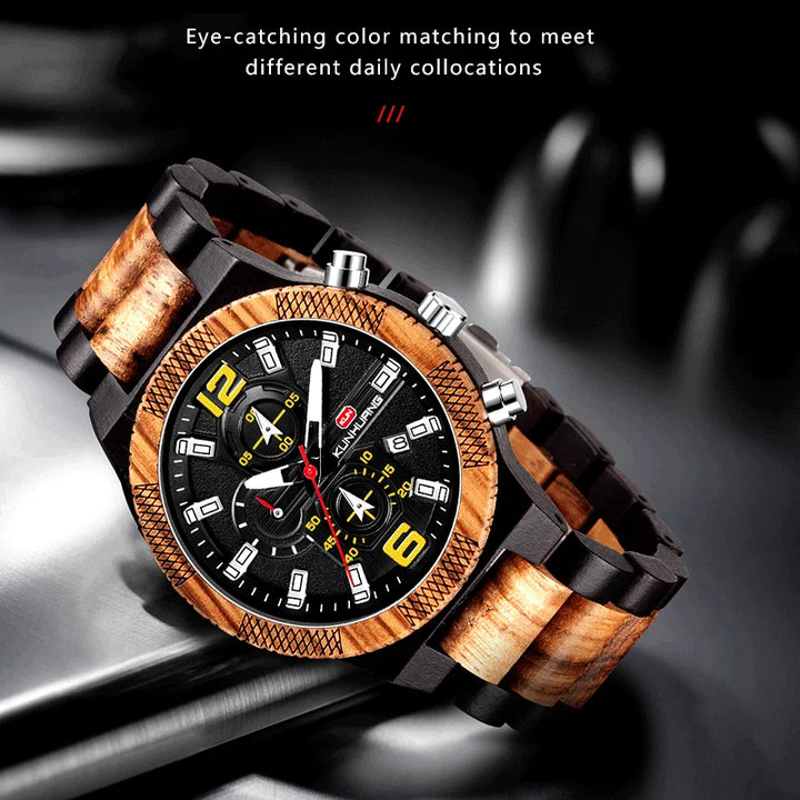 Men's Wood Watches Luxury Luminous Multi-function Wooden Watch Men's Quartz Retro Watch Men Fashion Sport Timepieces Relogio