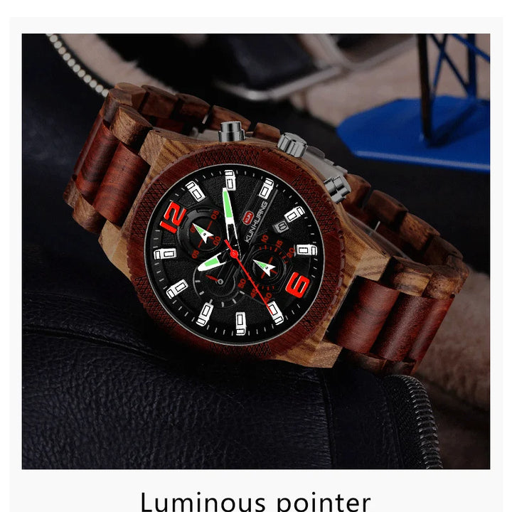 Men's Wood Watches Luxury Luminous Multi-function Wooden Watch Men's Quartz Retro Watch Men Fashion Sport Timepieces Relogio