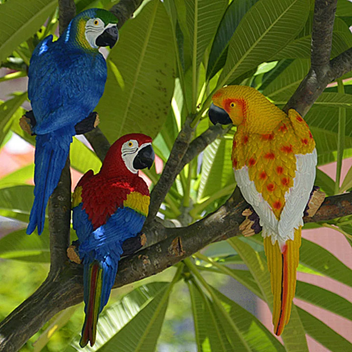 Resin Parrot Statue Wall Mounted DIY Outdoor Garden Tree Decoration Animal Sculpture For Home Office Garden Decor Ornament