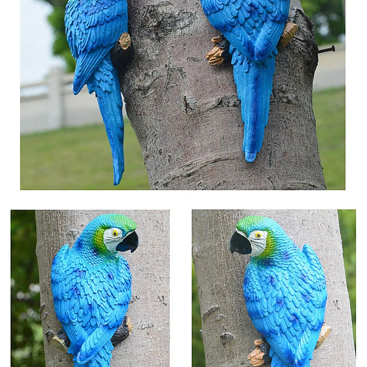 Resin Parrot Statue Wall Mounted DIY Outdoor Garden Tree Decoration Animal Sculpture For Home Office Garden Decor Ornament