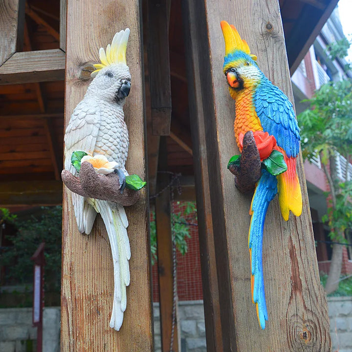 Resin Parrot Statue Wall Mounted DIY Outdoor Garden Tree Decoration Animal Sculpture For Home Office Garden Decor Ornament