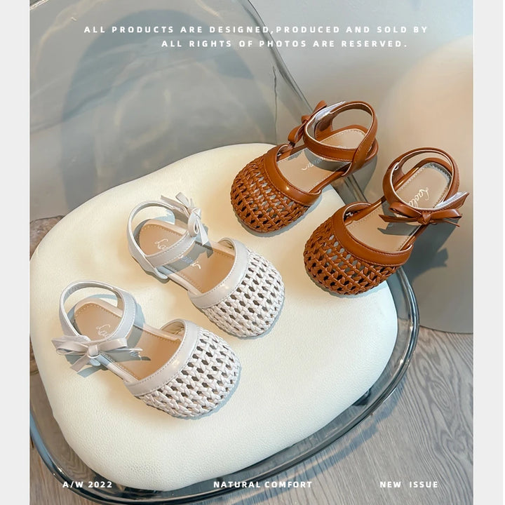 Sandálias Sandals for Girls Sweet Bowtie Baby Shoes Hollow Out Non-slip Sandals for Toddlers Children Soft Sole Kids Shoesصنادل