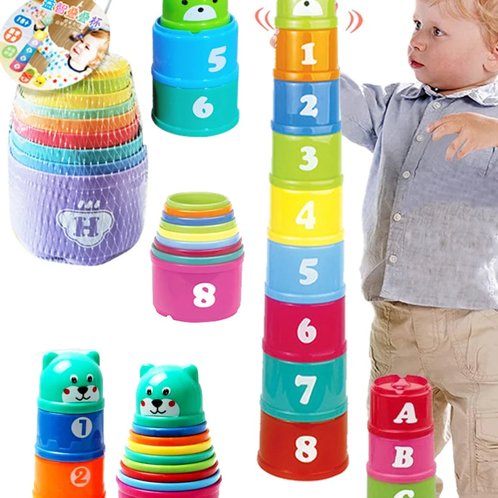 Kid Brain Response Battle Fold Cup Hand Speed Competition Fold Cup Baby Stack Game Early Education Puzzle Train Board Games Toy