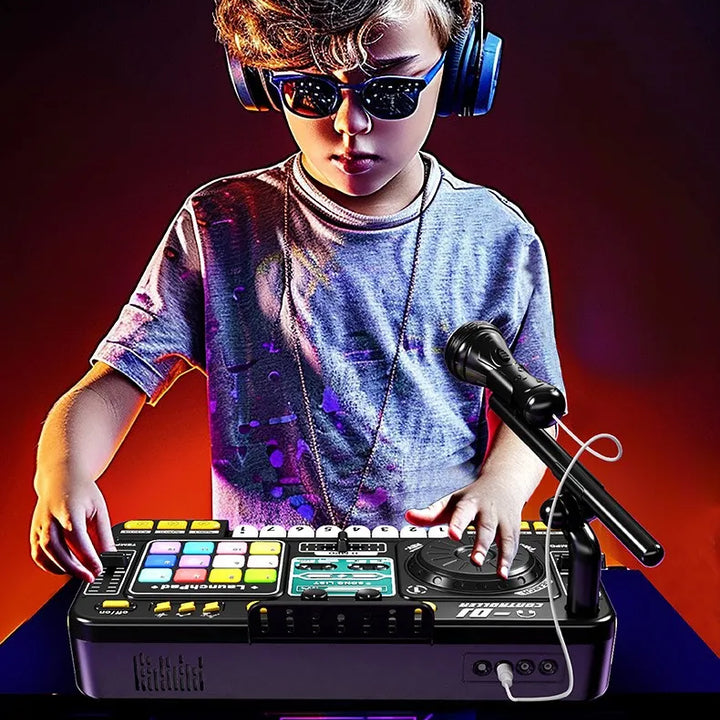 Kid Musical DJ Mixer with Microphone Electronic Keyboard Bluetooth DJ Turntable Console Junior Music Instrument Educational Toy