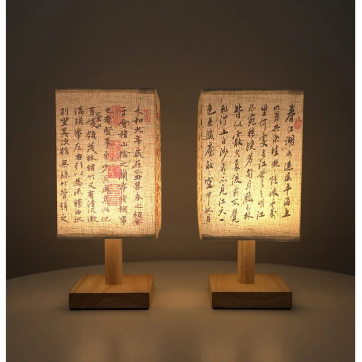 LED Square Decoration Table Lamps Simple Chinese Style Dimmable USB Plug Night Light Fabric Lampshade Bedroom Bedside Lights