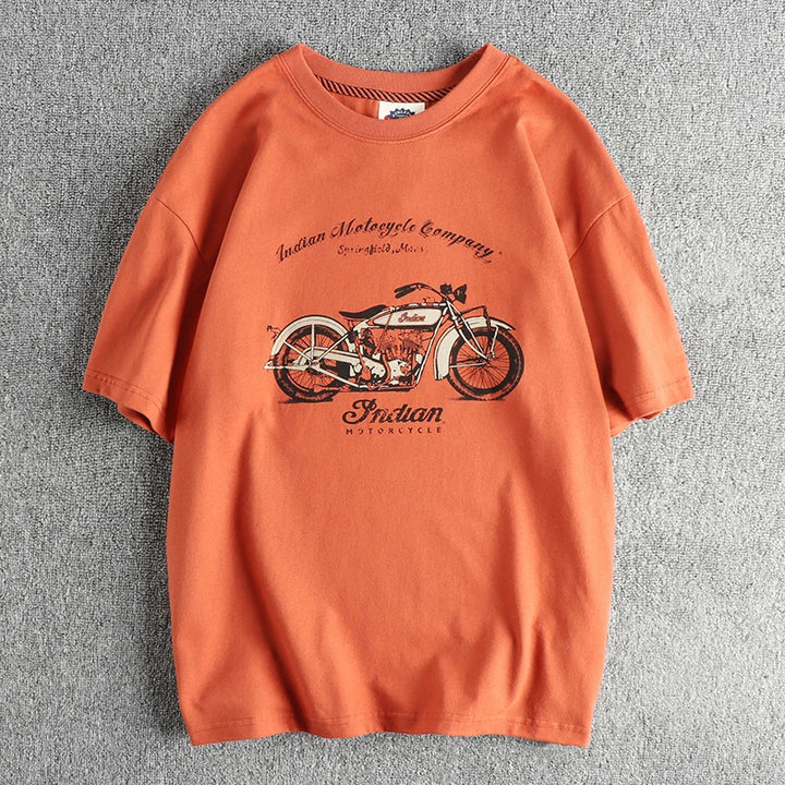 Fashionable men spring/summer new vintage printed short-sleeved T-shirt washed combed cotton fashion youth half-sleeved tee