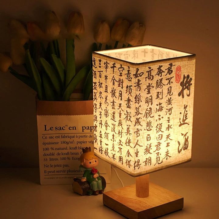 LED Square Decoration Table Lamps Simple Chinese Style Dimmable USB Plug Night Light Fabric Lampshade Bedroom Bedside Lights