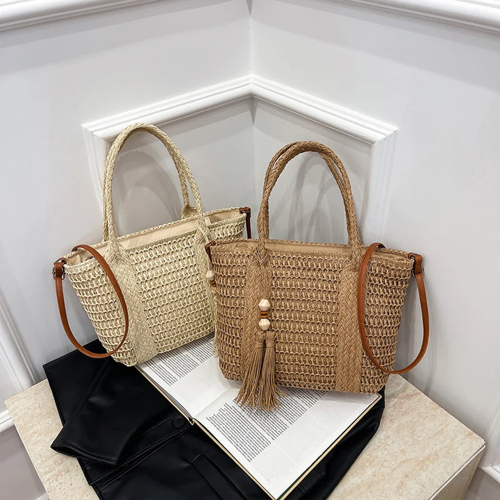 Summer Straw Bag Women Large Capacity  Shoulder Messenger Bags Handmade Woven Handbag Bohemia Vacation Rattan Beach Purse 2024