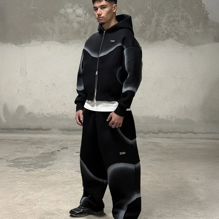 European and American Street Fashion Clothing Dark Fashion Striped Print Oversized Sweatshirt Men Y2k Gothic Punk Zipper Hoodie