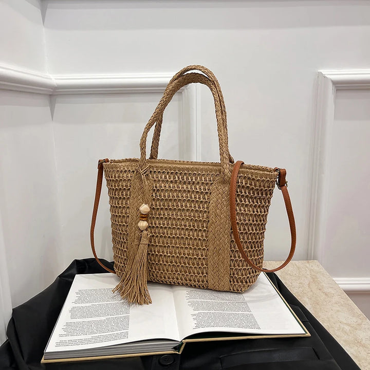 Summer Straw Bag Women Large Capacity  Shoulder Messenger Bags Handmade Woven Handbag Bohemia Vacation Rattan Beach Purse 2024