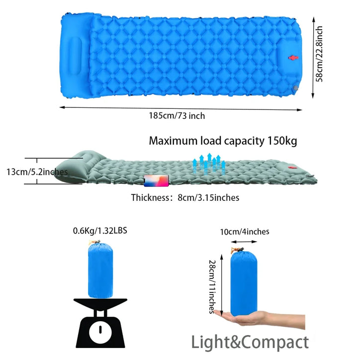 TPU Inflatable Camping Mat With Pillow Cushion, Outdoor Travel Sleeping Mat, Hiking And Mountaineering Self Inflating Mattress