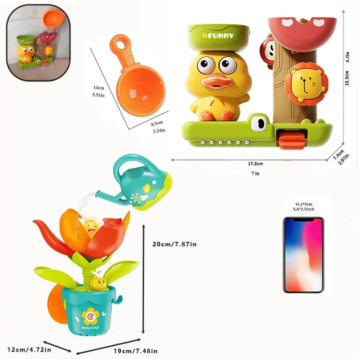 2025 Baby Bath Toy Play Water in Duck/Flower Shape Lion Waterwheel Children Fun in Shower Bathtub with Suction Cup in Kid Gift