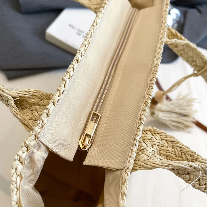 Summer Straw Bag Women Large Capacity  Shoulder Messenger Bags Handmade Woven Handbag Bohemia Vacation Rattan Beach Purse 2024