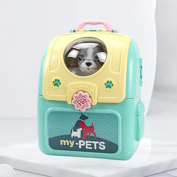 ASDS-Animals Cartoon Pet Toys Realistic Pet Vet Backpack Pretend Play Toy Veterinarian Kit Cat Dog Care Play Set