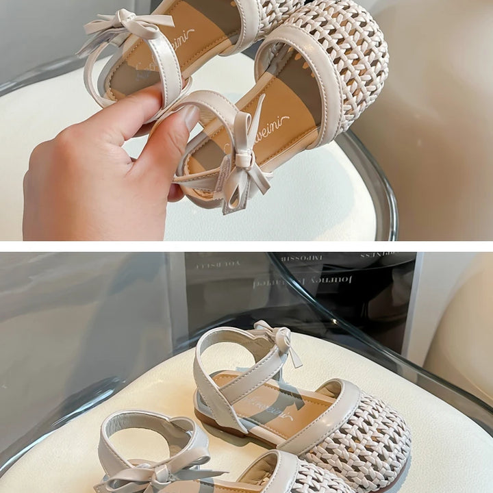Sandálias Sandals for Girls Sweet Bowtie Baby Shoes Hollow Out Non-slip Sandals for Toddlers Children Soft Sole Kids Shoesصنادل