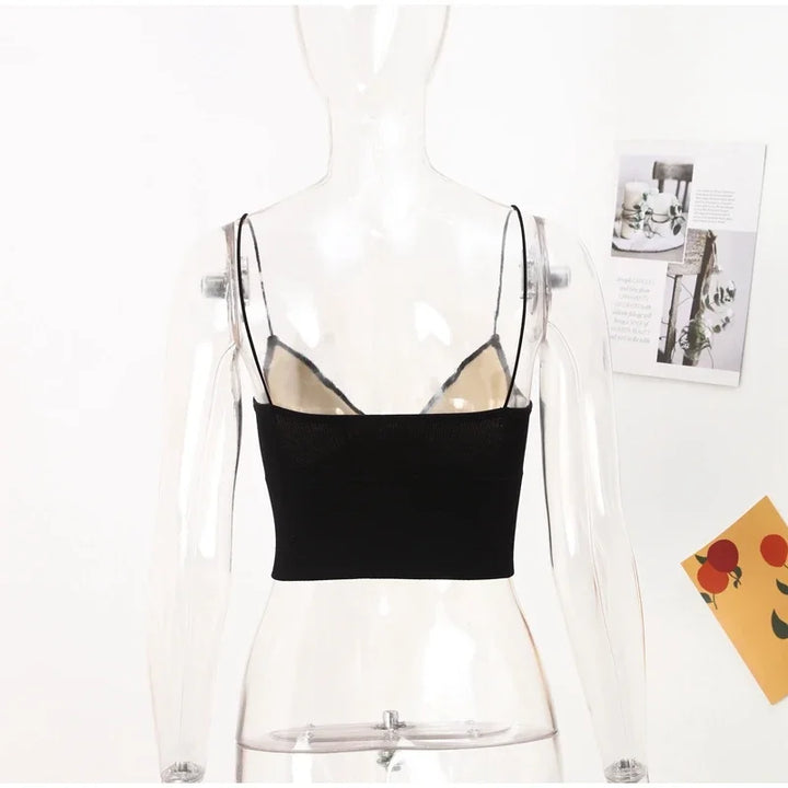 Rib Solid Women Seamless Crop Top Underwear Wire-Free V-Shaped Camisole Thin Straps Bra Bralette Lingerie One-Piece Tube Tops