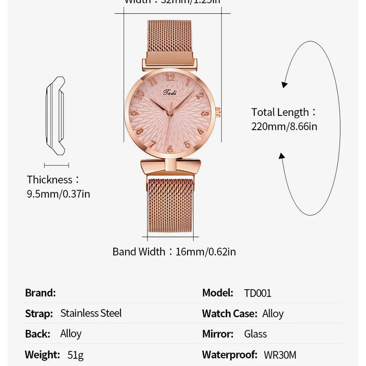 2PCS Set Women's Watch Set Trendy Pink Design Mesh Belt Alloy Wristwatch Fashionable Timepiece Quartz Watch Lady