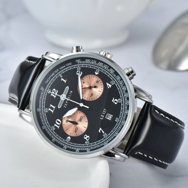 Fashion New Zeppelin Automatic Date Wristwatch Three-eye Run Seconds Multifunctional Timing Business Leisure Quartz Men's Watch