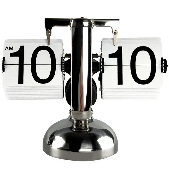 Table Clock Mechanical Automatic Page Turning Clock Retro Decoration Living Room Bedroom Office Desktop Decoration