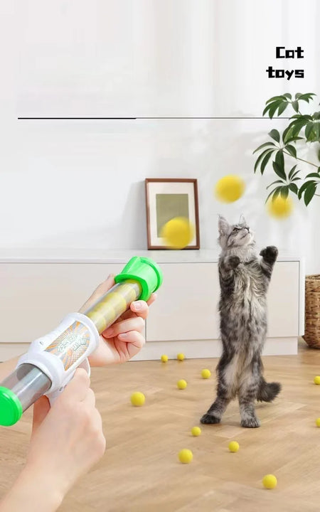 Launch Training Cat Toys Interactive Shooter Gun Teaser Plush Ball Pet Creative Games Stretch Mini Pompoms Kittens Supplies Gato