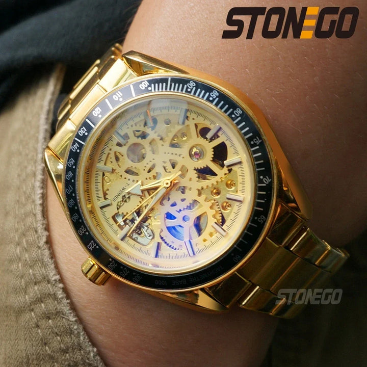 Women’s Automatic Mechanical Skeleton Watch Self-Winding Gold Plated Dress Watch Water Resistant Luxury Timepiece