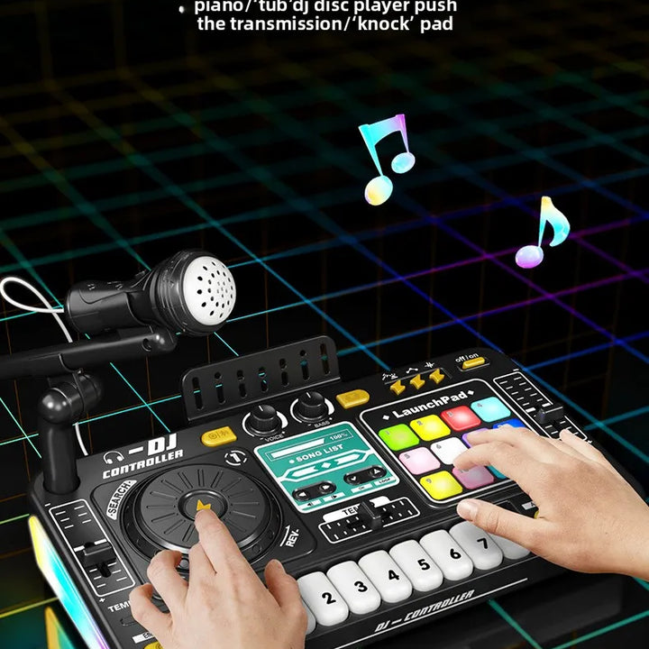 Kid Musical DJ Mixer with Microphone Electronic Keyboard Bluetooth DJ Turntable Console Junior Music Instrument Educational Toy