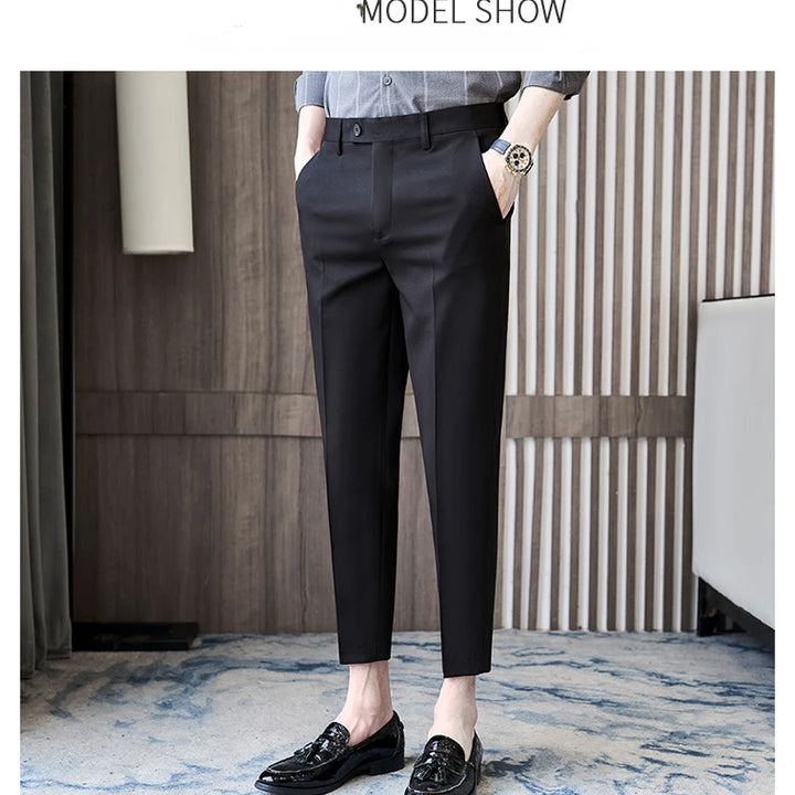 Fashionable Cropped Pants For Men Casual Trendy Spring Autumn New Arrival Small Trousers Draped No Ironing Cone Shaped Pants