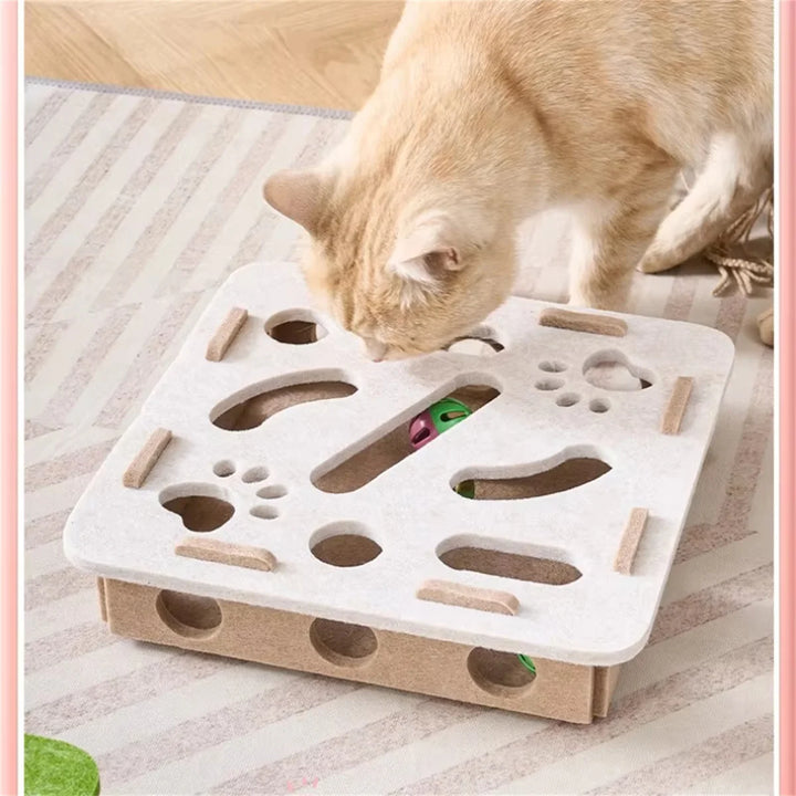 Cat Scratching Post and Puzzle Maze Toy Set Sisal and Felt Interactive Playing Toys for Indoor Kittens Entertainment Supplies
