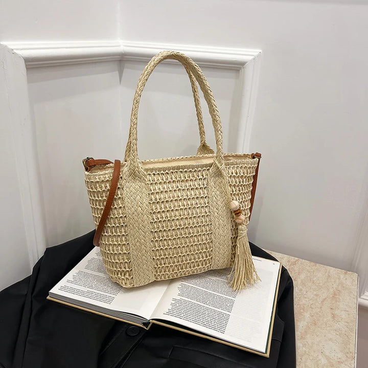 Summer Straw Bag Women Large Capacity  Shoulder Messenger Bags Handmade Woven Handbag Bohemia Vacation Rattan Beach Purse 2024