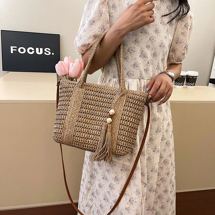 Summer Straw Bag Women Large Capacity  Shoulder Messenger Bags Handmade Woven Handbag Bohemia Vacation Rattan Beach Purse 2024