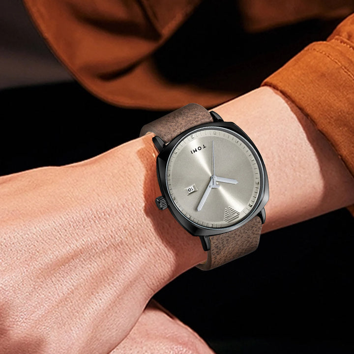 TOMI Men's Watch Minimalist Fashion Sports Watch Calendar Leather Casual Quartz Watch