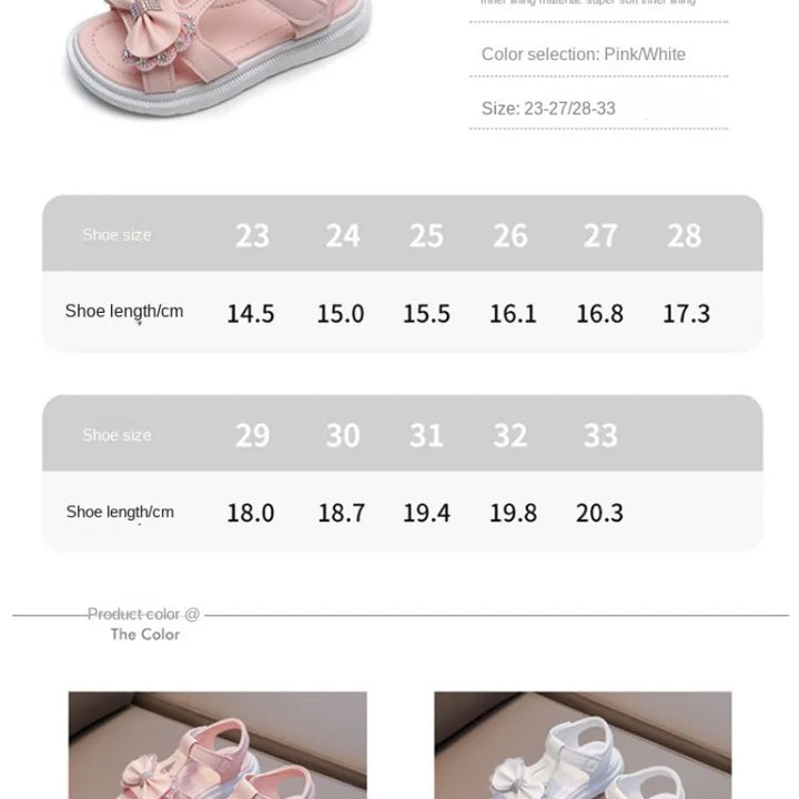 Kid Shoe Girl Soft Soles Casual Shoe Fashionable Princess Shoes New Water Diamond Beach Shoes Bow Shaped Girl Sandals Sandálias