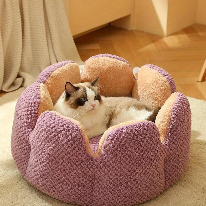 Petal Shaped Pet Bed, Plush Round Dog & Cat Cushion Mat with Knitted Texture, Ultra Soft Warm Nest for Kittens Puppies in Winter