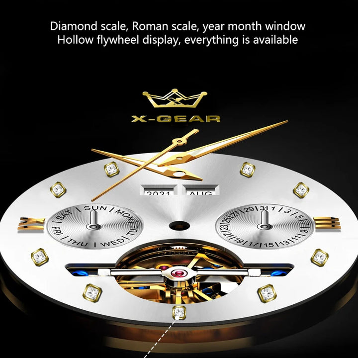 Men's Automatic Mechanical Watch with Tourbillon Waterproof Luminous Stainless Steel Strap Luxury Multi-Functional Timepiece