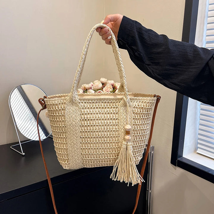 Summer Straw Bag Women Large Capacity  Shoulder Messenger Bags Handmade Woven Handbag Bohemia Vacation Rattan Beach Purse 2024