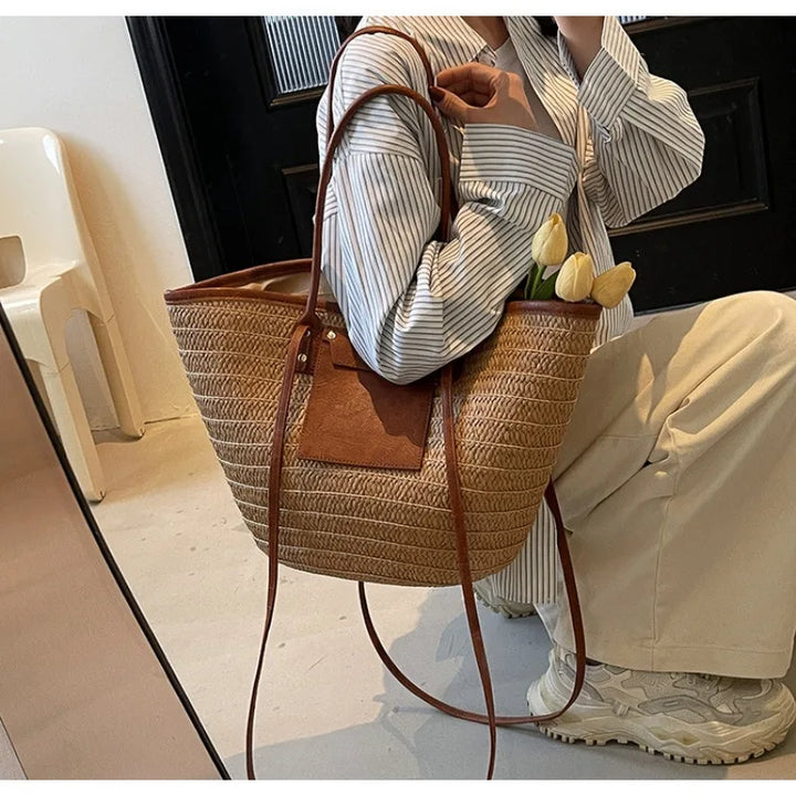 Summer Straw Shoulder Bag Women Hanabags Fashion Woven Crossbody Bags Large Capacity Totes 4 Shoulder Strap Travel Beach Bags