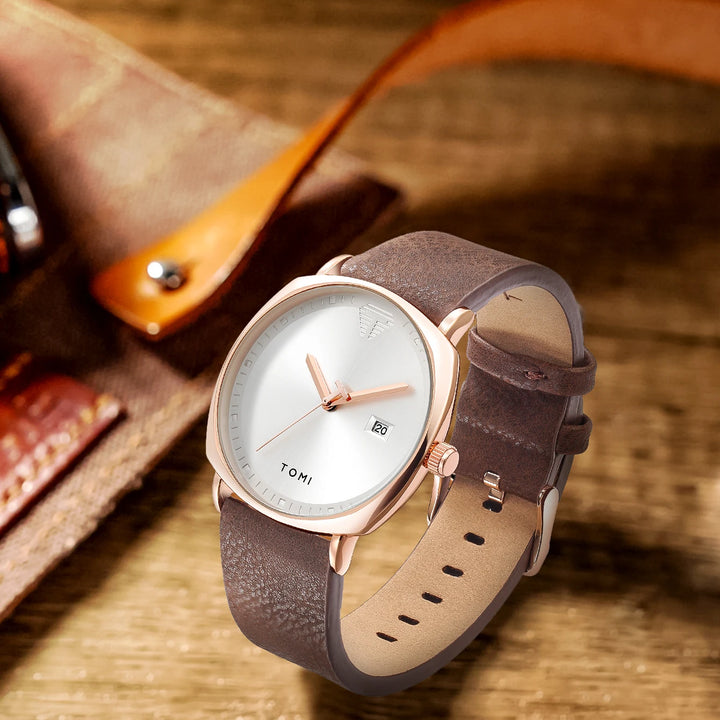 TOMI Men's Watch Minimalist Fashion Sports Watch Calendar Leather Casual Quartz Watch