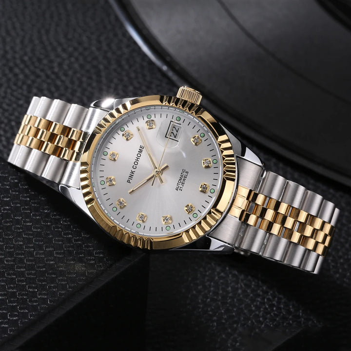 Branded Mechanical Wristwatch Steel Watchband Crystal Index Automatic Movement Watch  Metal Bracelet Luxury Timepieces