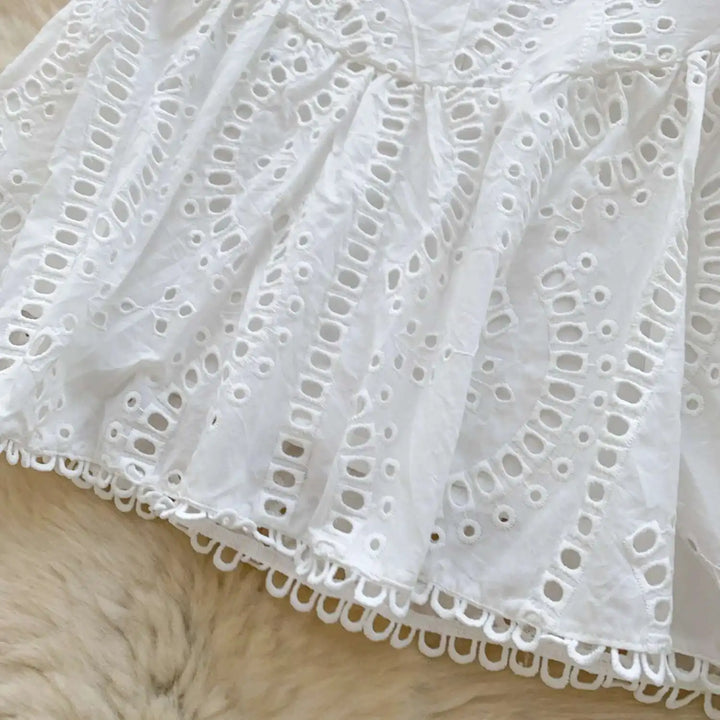 Holliday Midi Dress White Two Piece Sets Women Summer Crop Tops Short Skirts Suits Embroidery Hollow Out Beach Cotton Vestidos