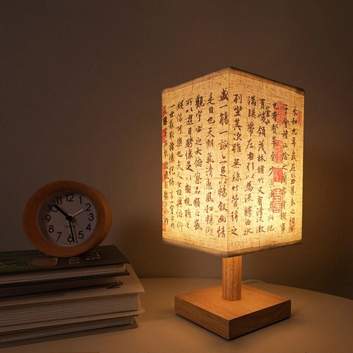 LED Square Decoration Table Lamps Simple Chinese Style Dimmable USB Plug Night Light Fabric Lampshade Bedroom Bedside Lights