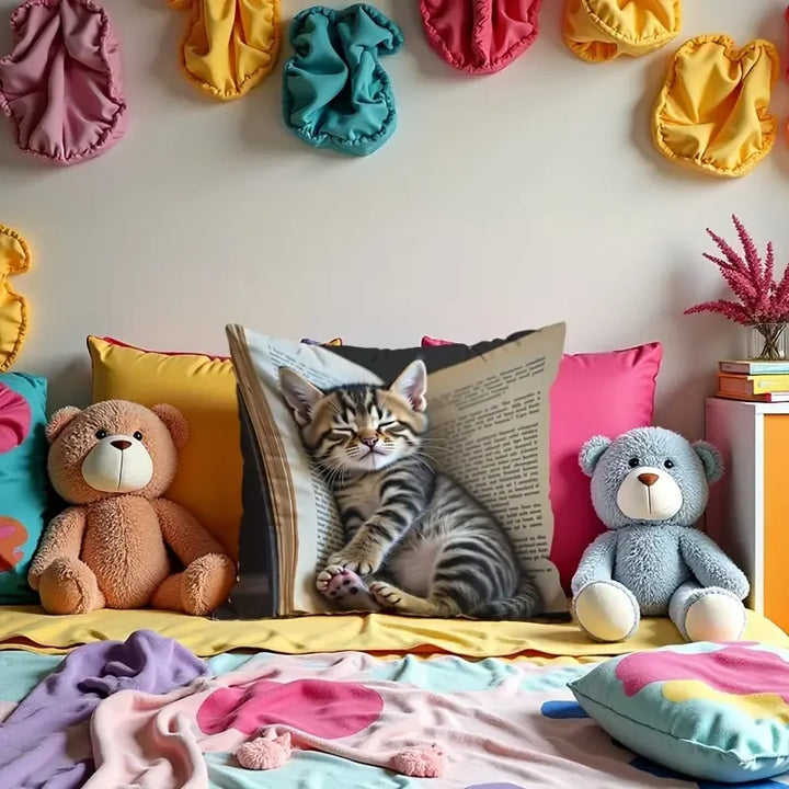 Cute Pet Animal Print Pillowcase Kawaii Cat Sofa Decorative Pillowcase Car Sofa Home Cushion Cover Home Decor