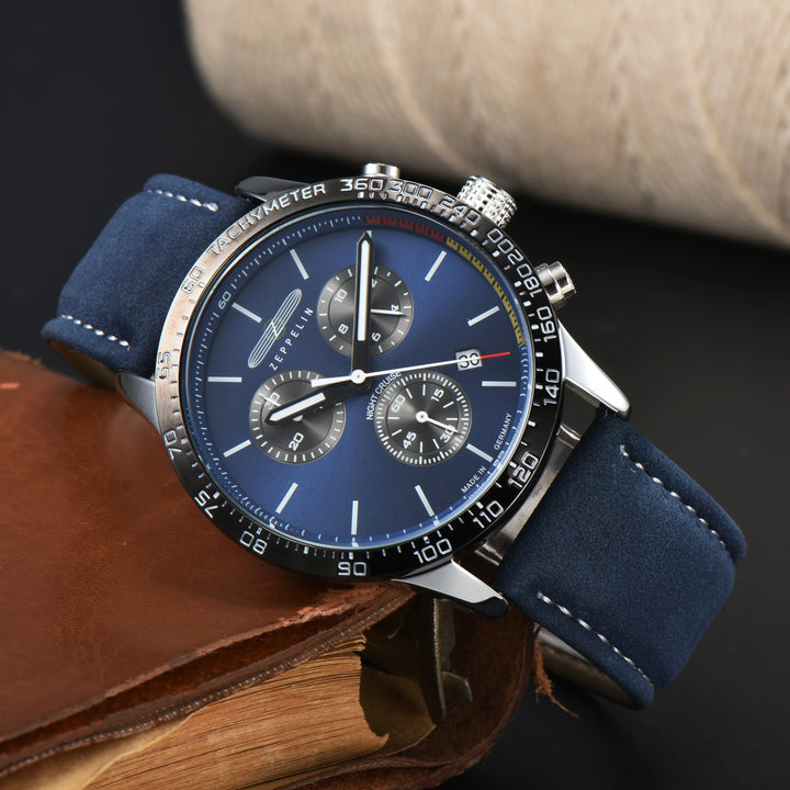 Fashion New Zeppelin Automatic Date Wristwatch Three-eye Run Seconds Multifunctional Timing Business Leisure Quartz Men's Watch