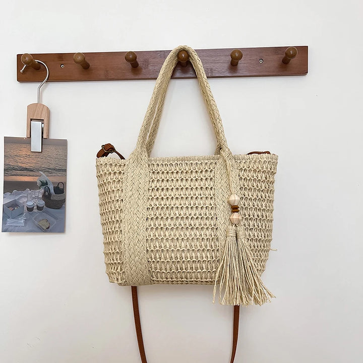 Summer Straw Bag Women Large Capacity  Shoulder Messenger Bags Handmade Woven Handbag Bohemia Vacation Rattan Beach Purse 2024